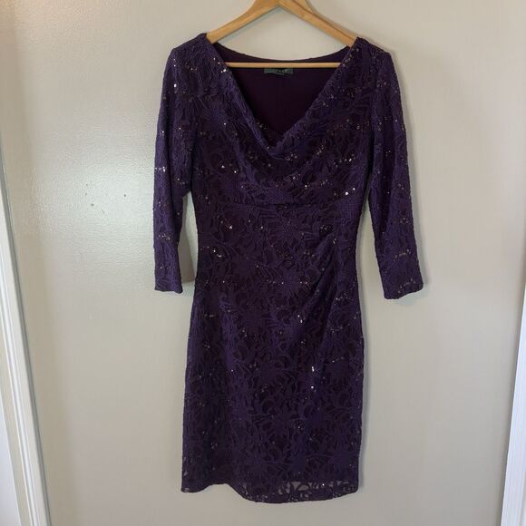 Lauren Ralph Lauren Dresses & Skirts - Lauren Ralph Lauren Purple Sequin Dress Knee Length Cocktail Wedding Ruc…